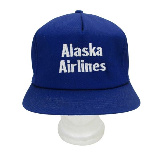 Vintage Alaska Airlines K-Brand Baseball Cap Hat SnapBack Blue Made In USA - Picture 1 of 9
